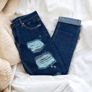 G-CODE High-Rise Distressed Cropped Jeans Straight Leg Dark Wash - Size 28